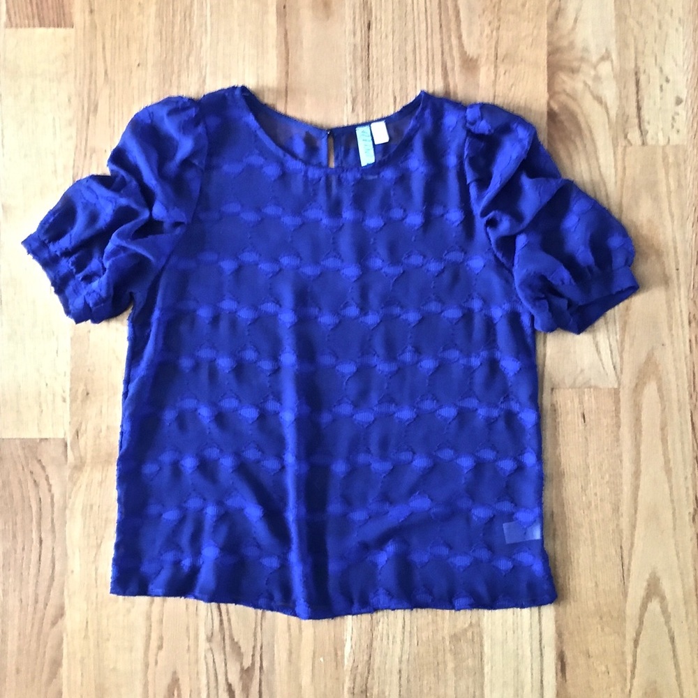 Blue Crepe Short Sleeve Blouse